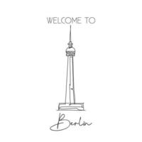 One single line drawing Berlin TV Tower landmark. World famous place in Berlin, Germany. Tourism travel postcard wall decor poster print concept. Vector illustration