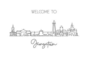 Single continuous line drawing of Georgetown skyline, Guyana. Famous city scraper landscape postcard. World travel destination concept. Editable stroke modern one line draw design vector illustration