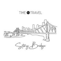 One single line drawing Story Bridge landmark. World famous iconic in Brisbane. Tourism travel postcard home wall decor poster print art concept. Modern continuous line draw design vector illustration