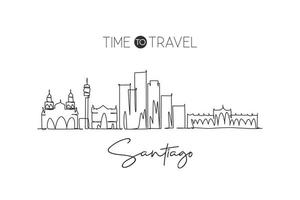 One continuous line drawing Santiago city skyline, Chile. Beautiful landmark. World landscape tourism and travel vacation postcard. Editable stylish stroke single line draw design vector illustration