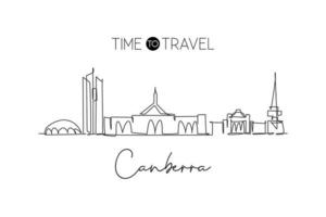 One continuous line drawing of Canberra city skyline, Australia. Beautiful landmark. World landscape tourism travel vacation poster. Editable stylish stroke single line draw design vector illustration