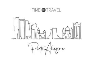 One continuous line drawing of Porto Alegre city skyline, Brazil. Beautiful landmark. World landscape tourism and travel vacation. Editable stylish stroke single line draw design vector illustration