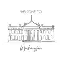 Single continuous line drawing of welcome to White House landmark. Beauty famous place in Washington DC, United States. World travel campaign concept. Modern one line draw design vector illustration