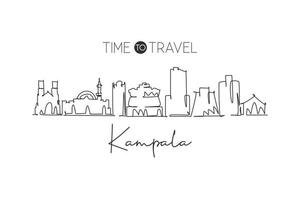 One continuous line drawing of Kampala skyline, Uganda. Beautiful city landmark postcard print. World landscape tourism and travel. Editable stylish stroke single line draw design vector illustration