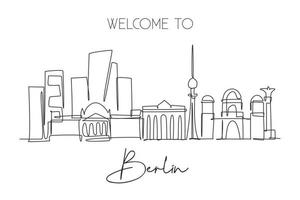 One continuous line drawing Berlin city skyline. Beautiful city skyscraper landscape. World home decor wall art poster art tourism travel vacation concept. Single line draw design vector illustration