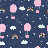 Balloon with rainbows in the sky baby seamless pattern Used for printing, wallpaper, textiles vector