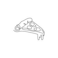 una sola línea de dibujo de la ilustración gráfica del vector del logotipo de la pizza italiana fresca. pizzería de comida rápida italia menú de cafetería y concepto de placa de restaurante. diseño de dibujo de línea continua moderna logotipo de comida callejera