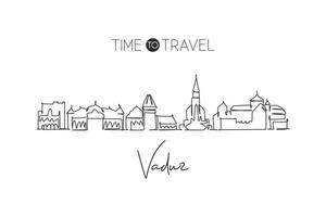 One single line drawing of Vaduz city skyline, Liechtenstein. World town landscape postcard. Best place holiday destination. Editable stroke trendy continuous line draw design vector art illustration