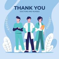 gracias doctores y enfermeras. gracias valientes trabajadores de la salud. el doctor es un heroe. equipo de personal médico para combatir el coronavirus. ilustración vectorial eps10. vector