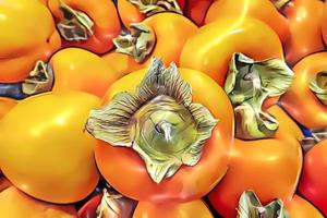 close up ripe persimmons on market stall photo