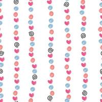 seamless stripe pattern background with cute heart and dot chalk colour , kids pattern vector