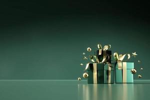Green Gift boxes and decoration with copy space 3d background rendering photo