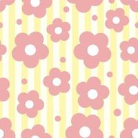 seamless kids pattern on stripe background with cute hand draw flower from circle shape vector