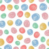 seamless colourful hand draw polka dot from chalk paint pattern background , kids pattern vector