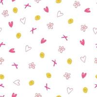 seamless sweet pattern background with flower,heart and dot from chalk colour , kids pattern vector