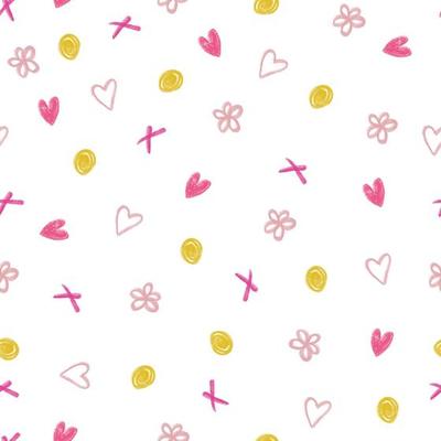 seamless sweet pattern background with flower,heart and dot from chalk colour , kids pattern
