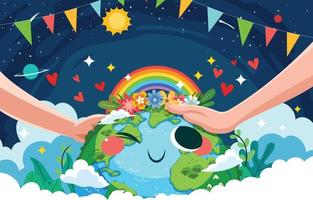 Earth Day Concept Background with Cute Cartoon Earth vector