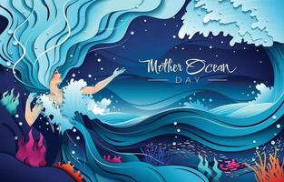 Mother Ocean Day Background Concept with Sea Goddess vector