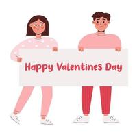 hombre y mujer sostienen pancarta día de san valentín vector