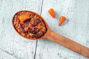 Spoon of chili con carne photo