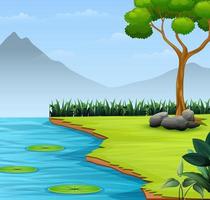 The nature scene background with lake and mountain vector