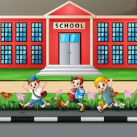 Happy boys with backpack going to school vector