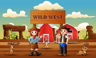 Cowboy wild west cartoon with meerkats in the farm vector