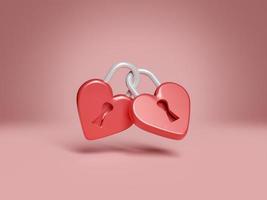 Dos candados rojos en forma de corazón encerrados juntos