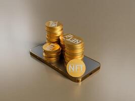 NFT coins on mobile phone screen photo