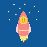 Flying rocket with bitcoin. Business concept vector illustration.