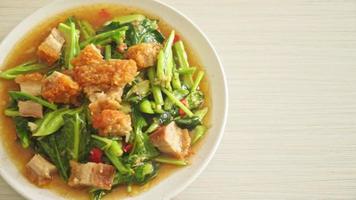 Stir-fried kale vegetable with crispy pork - Asian food style video