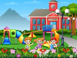 Cartoon student playing at school yard vector