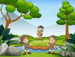 The scout kids are explore in the nature vector