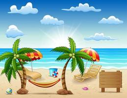 Sea in summer time with travel accessories around the world concept vector