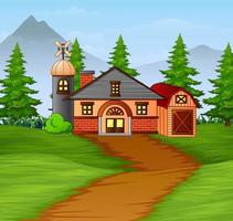 Farm house landscape with beautiful background vector