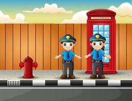 Police officer male and female on the city street vector