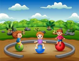 Funny little kids sitting on the ball vector