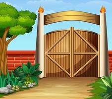 The wooden gate in a beautiful nature vector