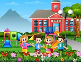 Cartoon student standing at school yard vector