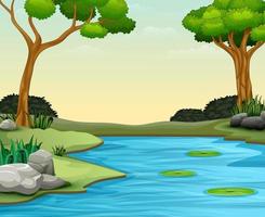 el fondo de la escena de la naturaleza con lago y loto vector