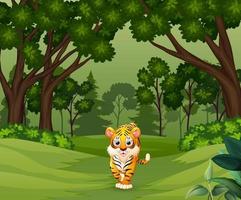 tigre aterrador salvaje caminando en el bosque vector