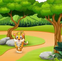 Wild scary tiger walking in the jungle vector