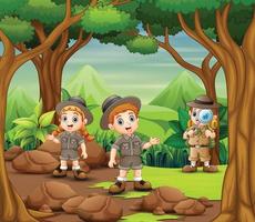 The scout kids are explore the forest vector