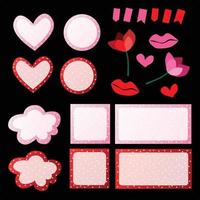 White Mini Hearts Polka Dots on Red and Pink Text Box Banner Set. Valentine Day Collection. vector