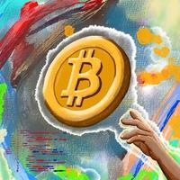 Concept of Crypto currency. Hands reach for bitcoin photo