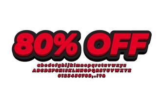 80 percent off sale discount promotion  3d red black vector