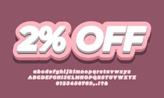2 percent off sale discount promotion text 3d modern pink vector