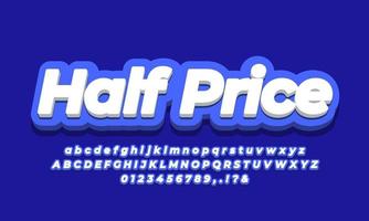 Half price text  3d blue design vector