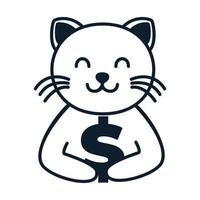 animales mascotas gato gatito gatito con dinero lindas líneas logo vector icono diseño