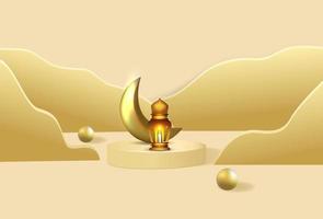 Ramadan kareem banner with 3d luxury podium and lanters vector